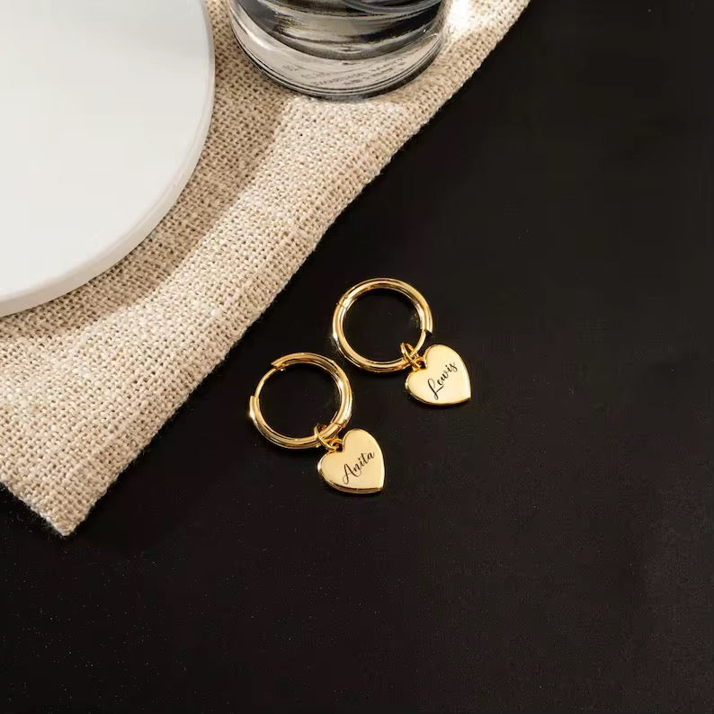 Engraved Dangling Heart Earrings