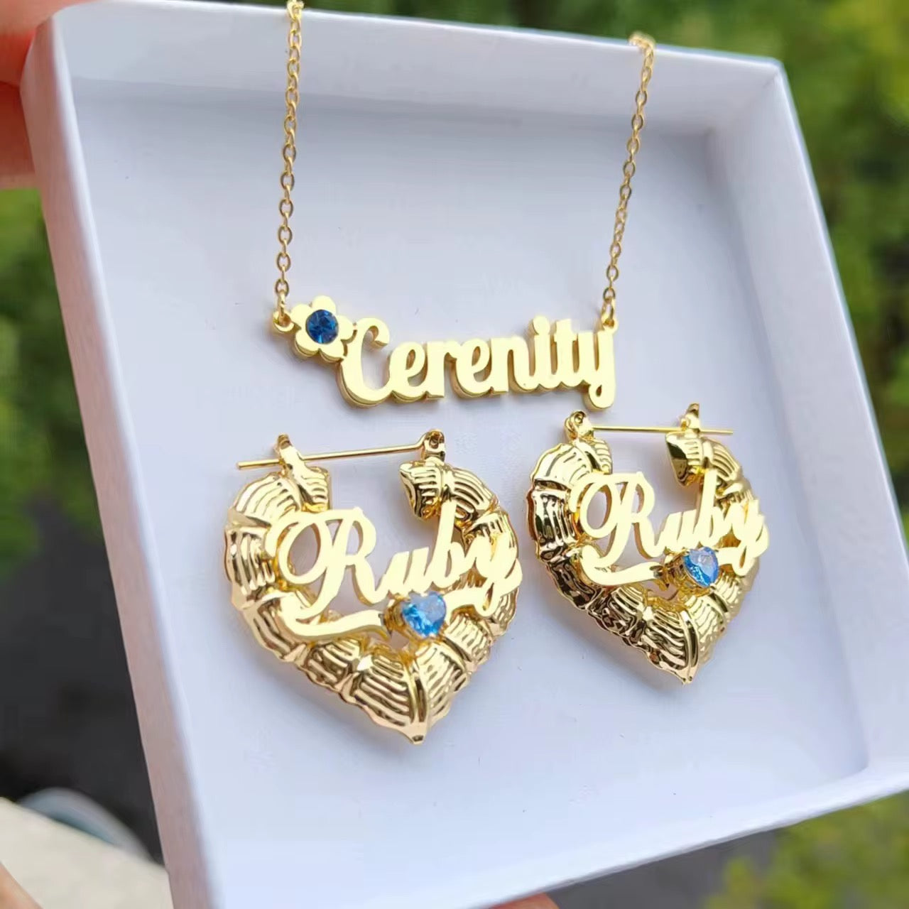 Blue Stoned Nameplate set