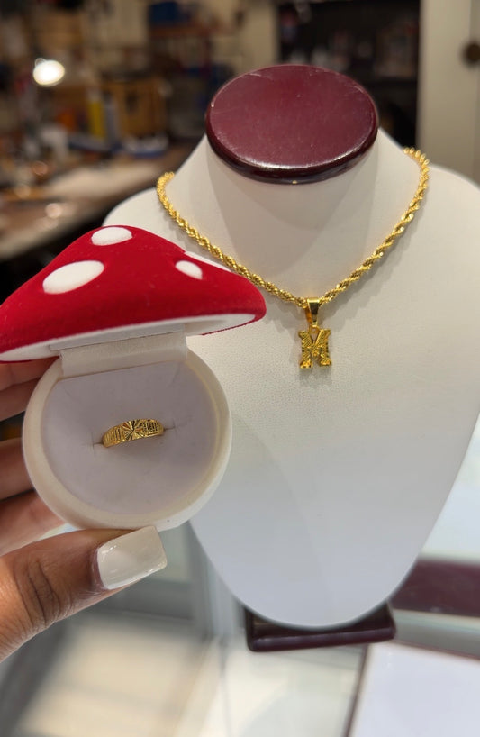 Gold Initial & Nugget Ring Set
