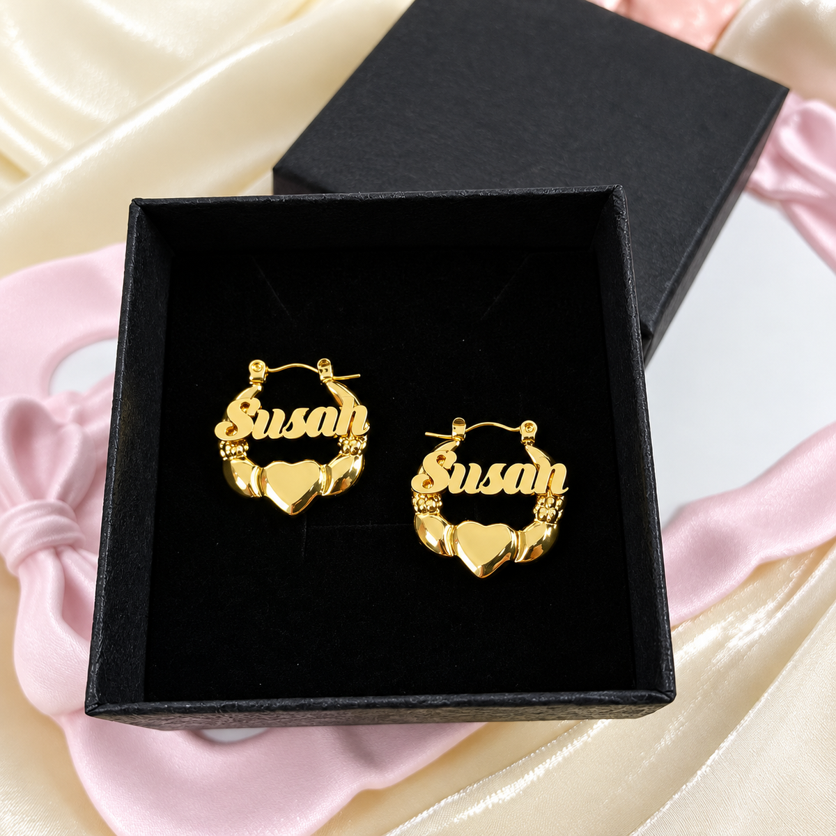 14K Signature Heart Hoops