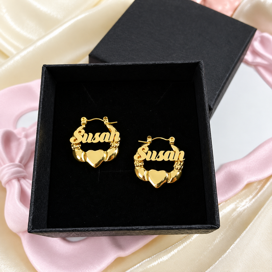14K Signature Heart Hoops