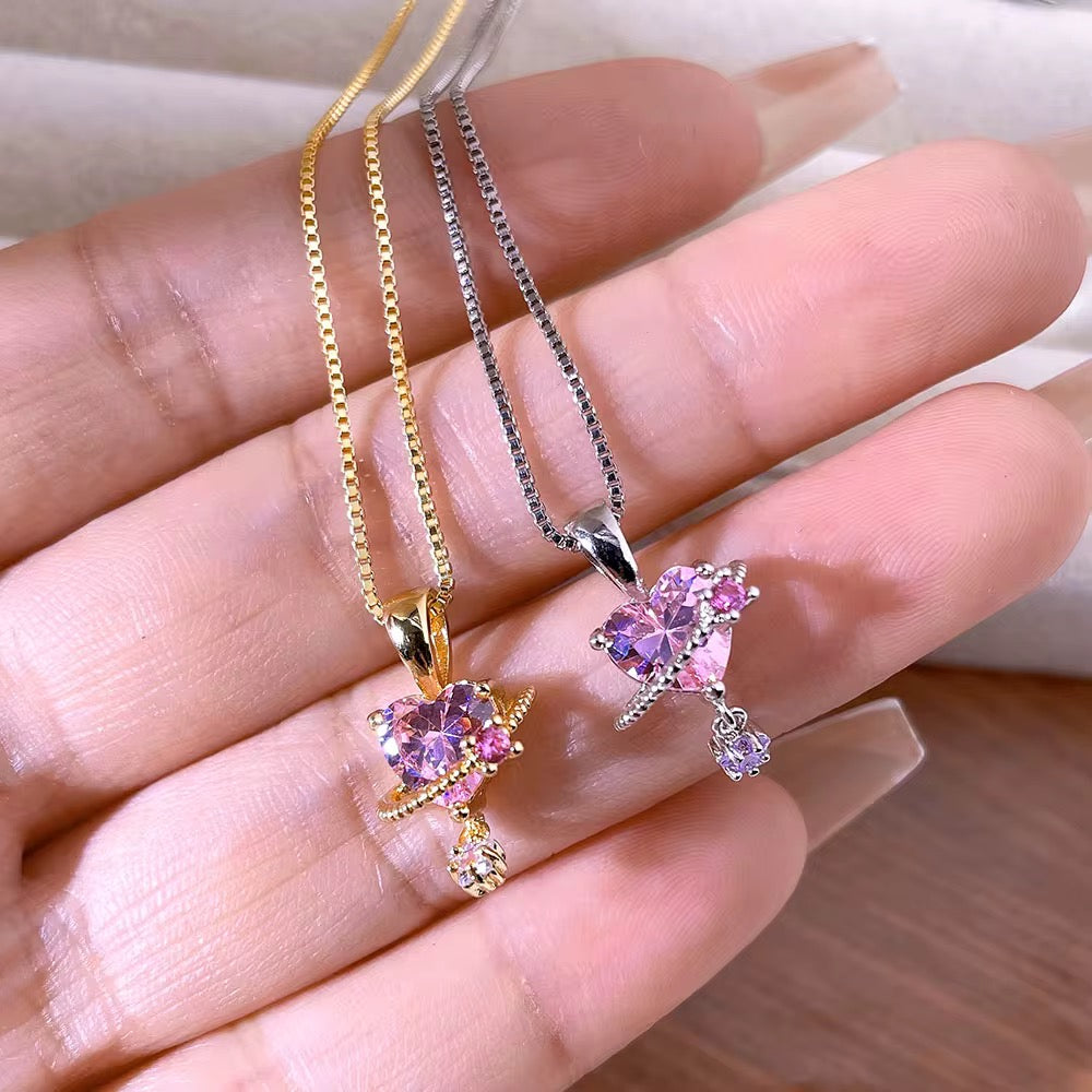 Princess planet heart necklace