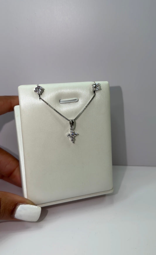 2PC Kids Dainty Diamond Earrings & cross set