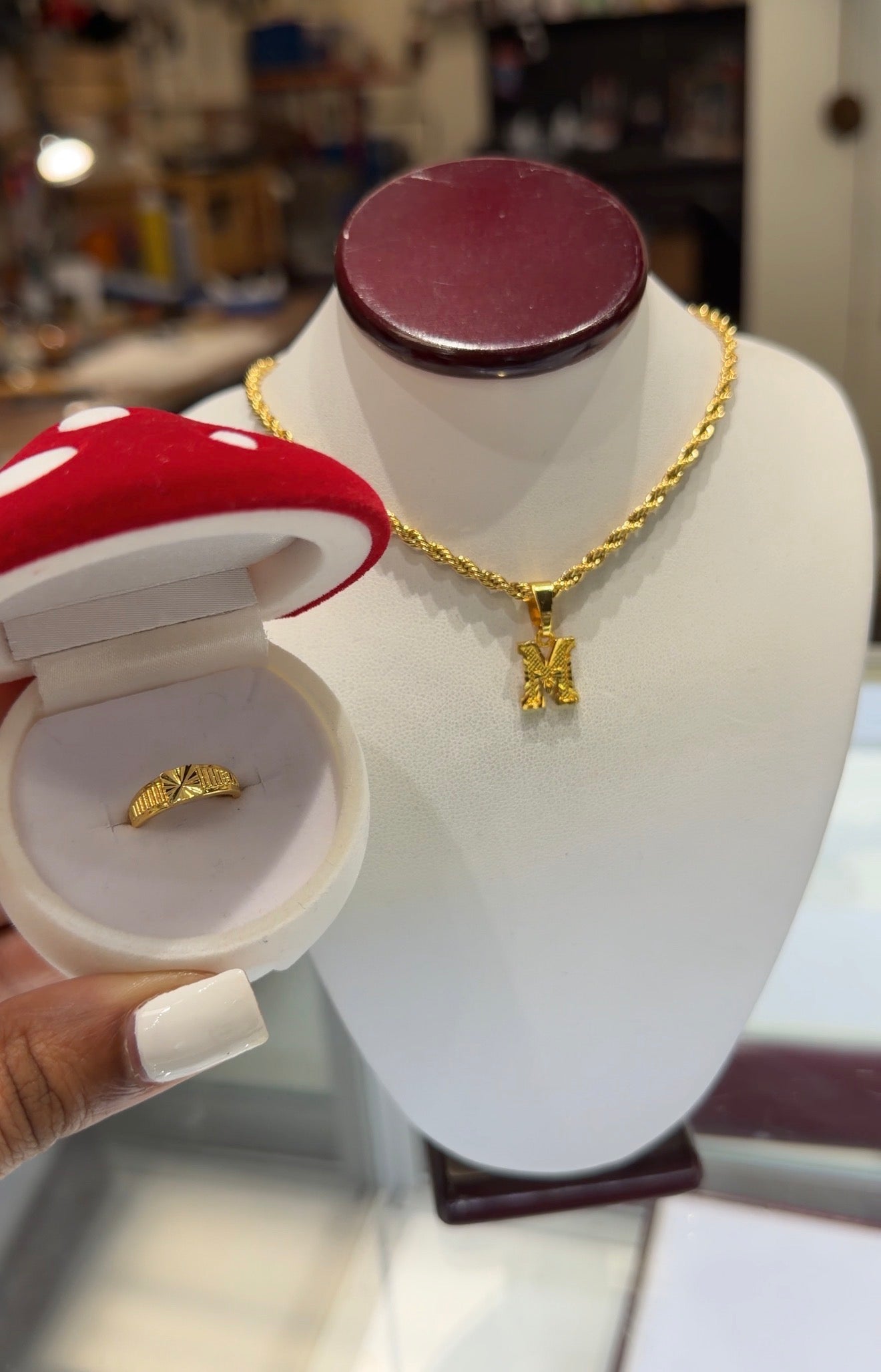 Gold Initial & Nugget Ring Set
