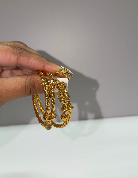 3PC Twisted Dubai Bangle & Ring Set