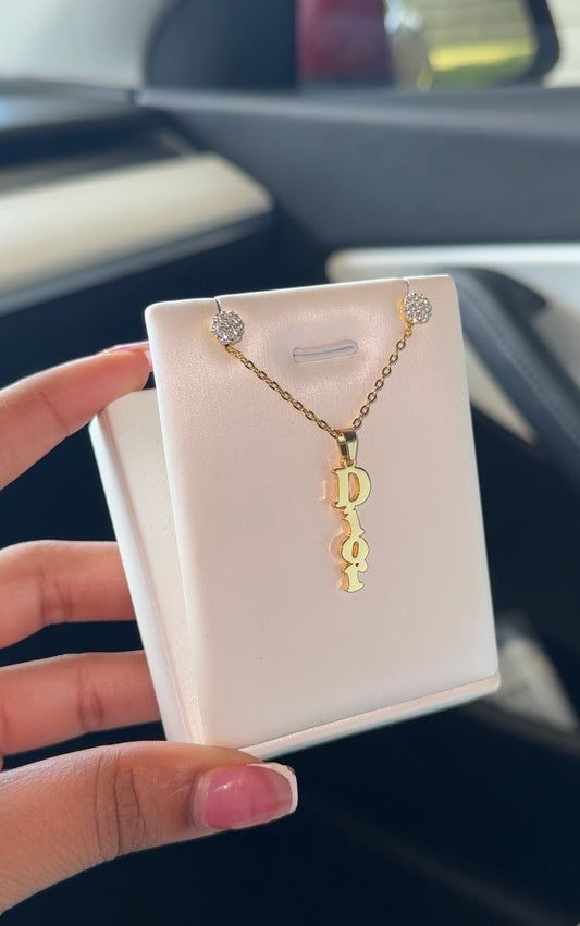 Block Name Necklace & Stud Earring Set