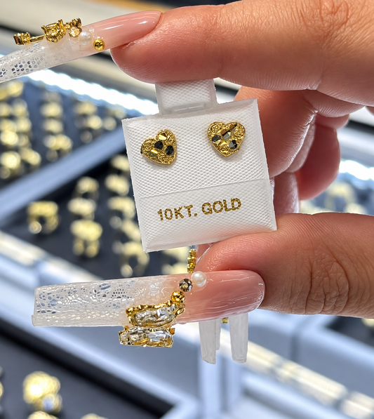 10k Gold Nugget Heart Studs