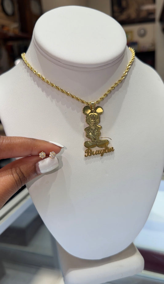 Character Name Necklace with Diamond Studs