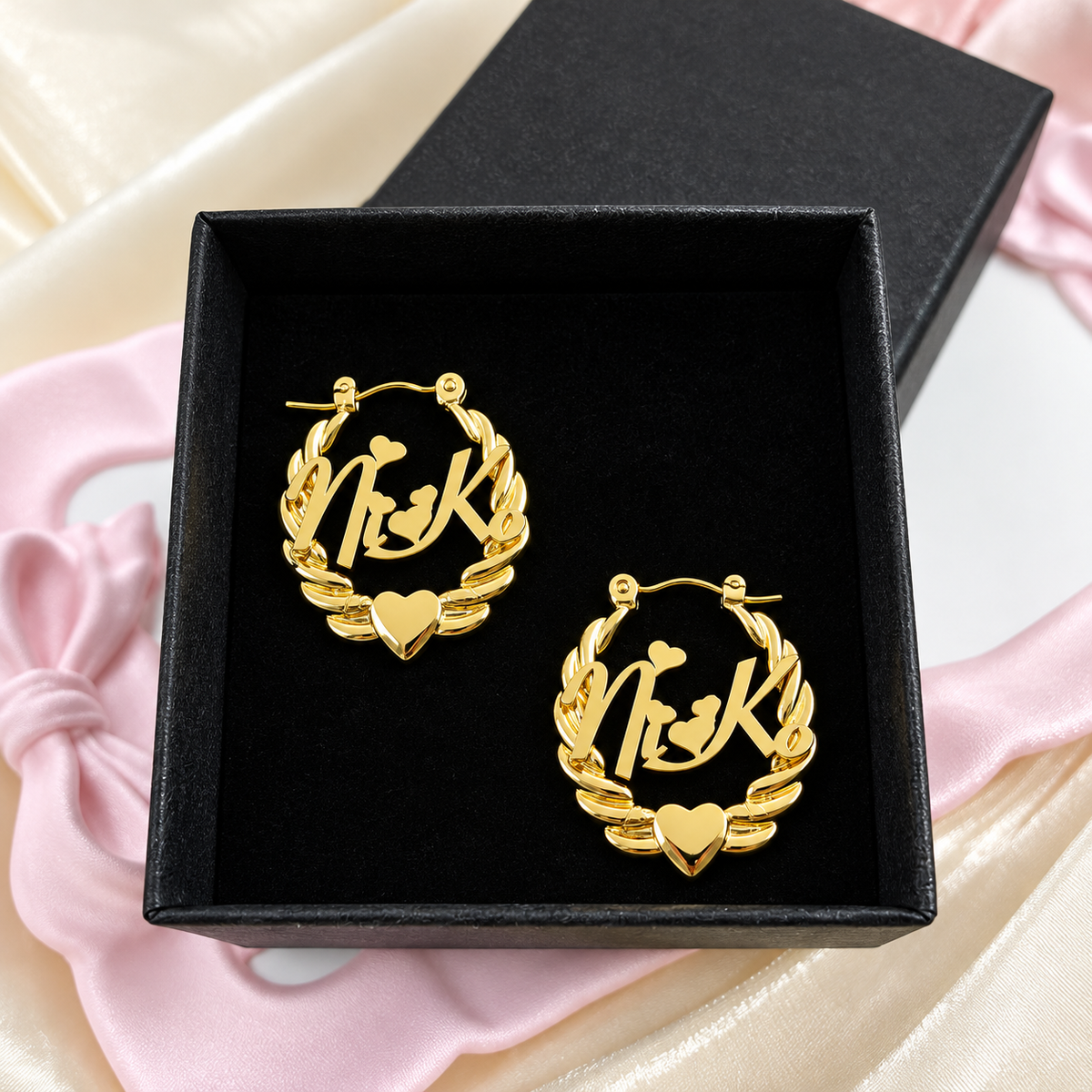 14K Nugget Nameplate Hoops