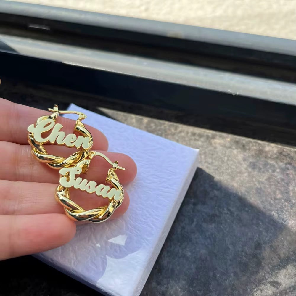 Mommy & Me Nameplate Hoops