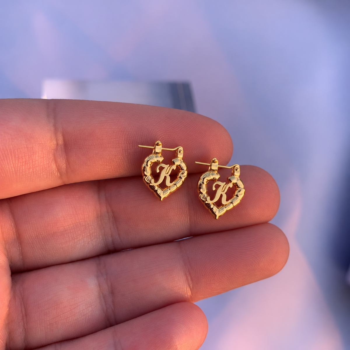 Dainty Mini Heart Initial Hoops