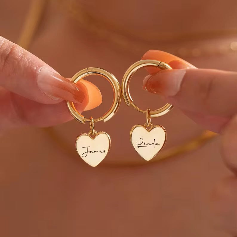 Engraved Dangling Heart Earrings