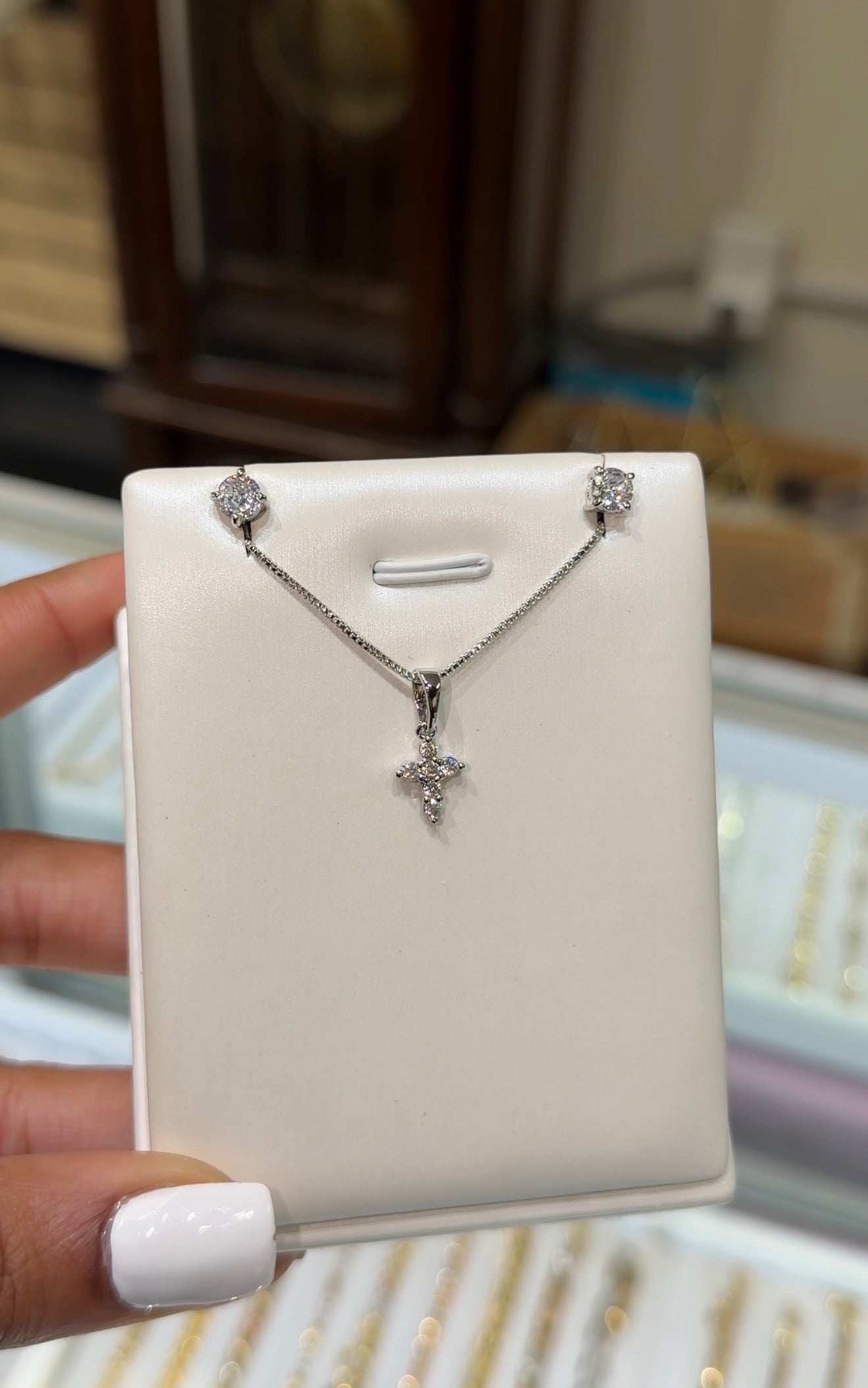 2PC Kids Dainty Diamond Earrings & cross set