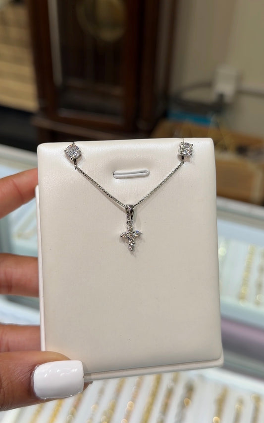 2PC Kids Dainty Diamond Earrings & cross set