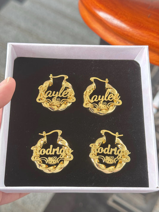 Hello Kitty Nameplate Hoops